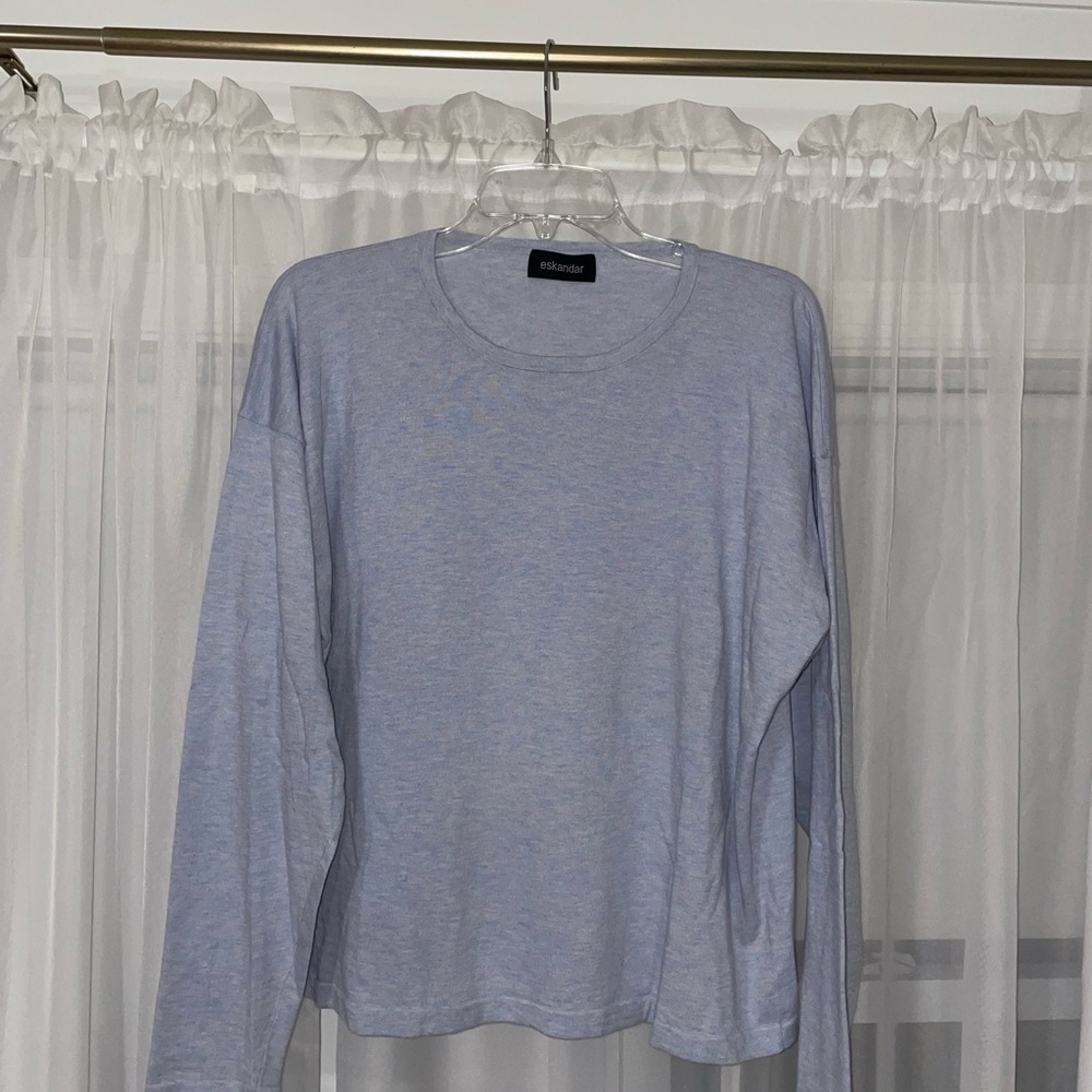 Eskandar Cotton / Cashmere blend Light Blue Grey Long Sleeve Top